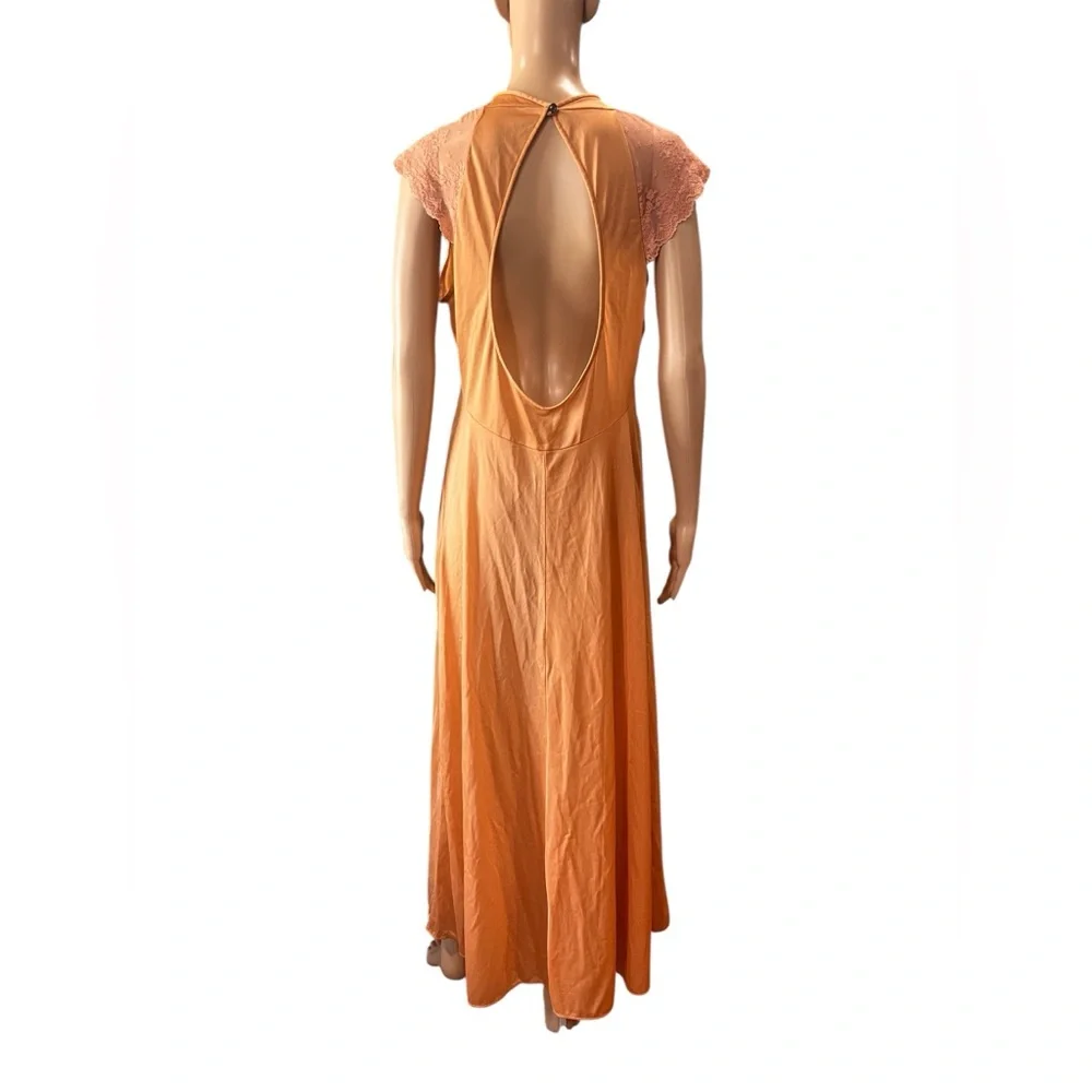 Hollywood glam vintage apricot bias cut nightgown 70s does 30s maxi dress-M